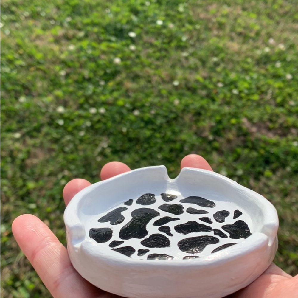 Handmade cow print ashtray